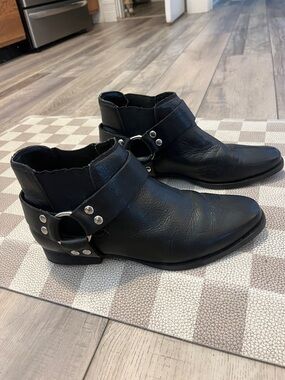 ASOS Black Leather Harness Ankle Boots